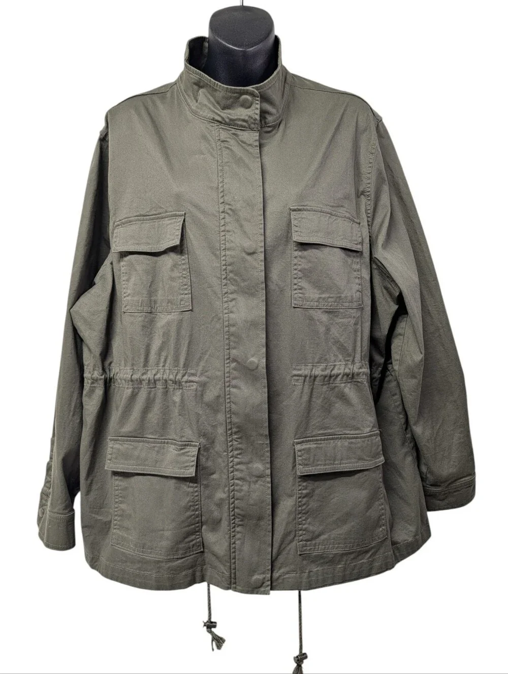 AVA & VIV Women's Green Utility Jacket Size 1X Plus Zip Snap Pockets Mid-Length